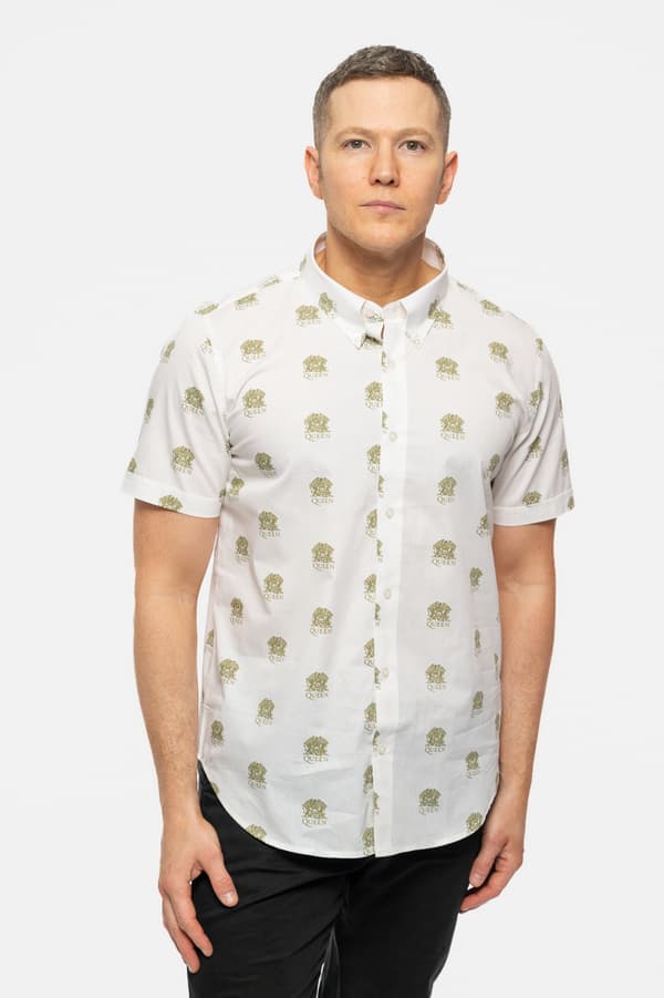 Queen Shirt Classic Crest Band Logo All Over Print Official Mens White
