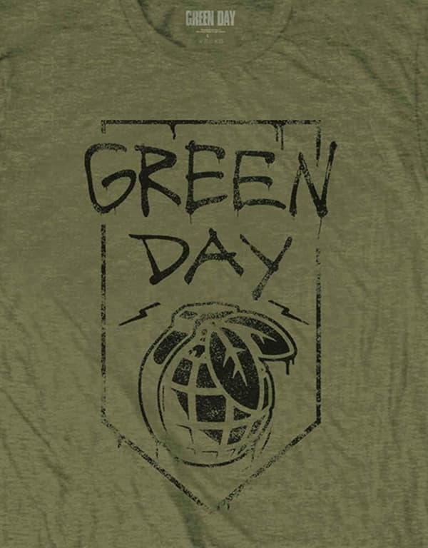 Green Day T Shirt Grenade Band Logo Official Mens Organic Military Green