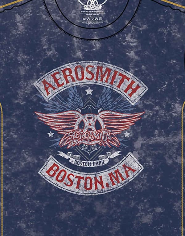 Aerosmith T Shirt Boston Pride Band Logo Official Mens Navy Blue Snow Wash