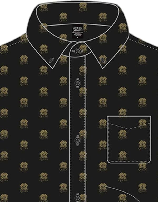 Queen Shirt Casual Classic Crest Band Logo All Over Print Official Mens Black