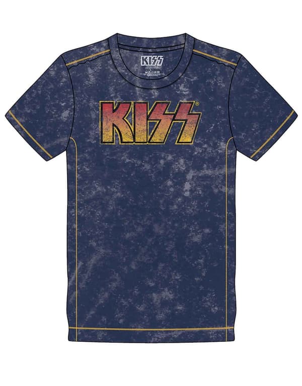 Kiss T Shirt Classic Band Logo Official Mens Navy Blue Snow Wash