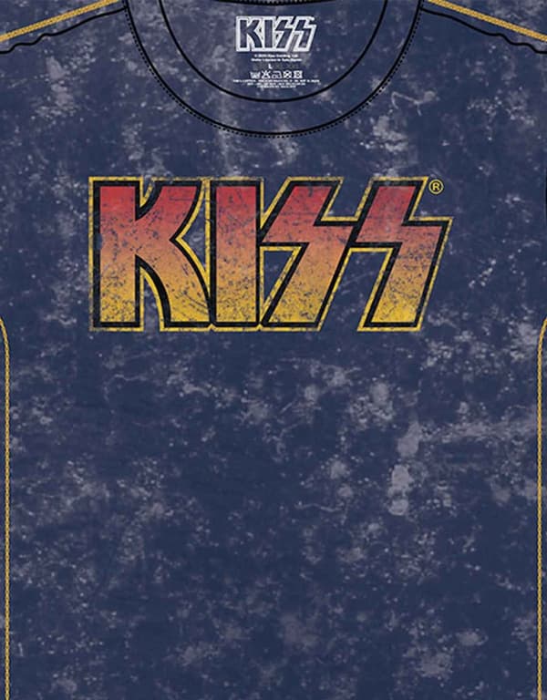 Kiss T Shirt Classic Band Logo Official Mens Navy Blue Snow Wash