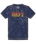 Miniatyrbild 1 av 3: Kiss T Shirt Classic Band Logo Official Mens Navy Blue Snow Wash