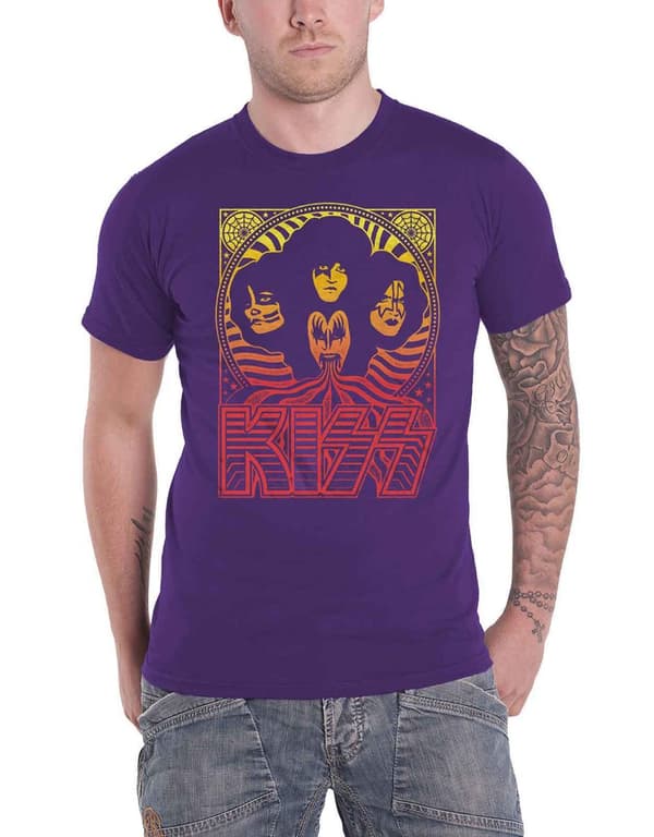 Kiss T Shirt Gradient Group Band Logo Official Mens Purple