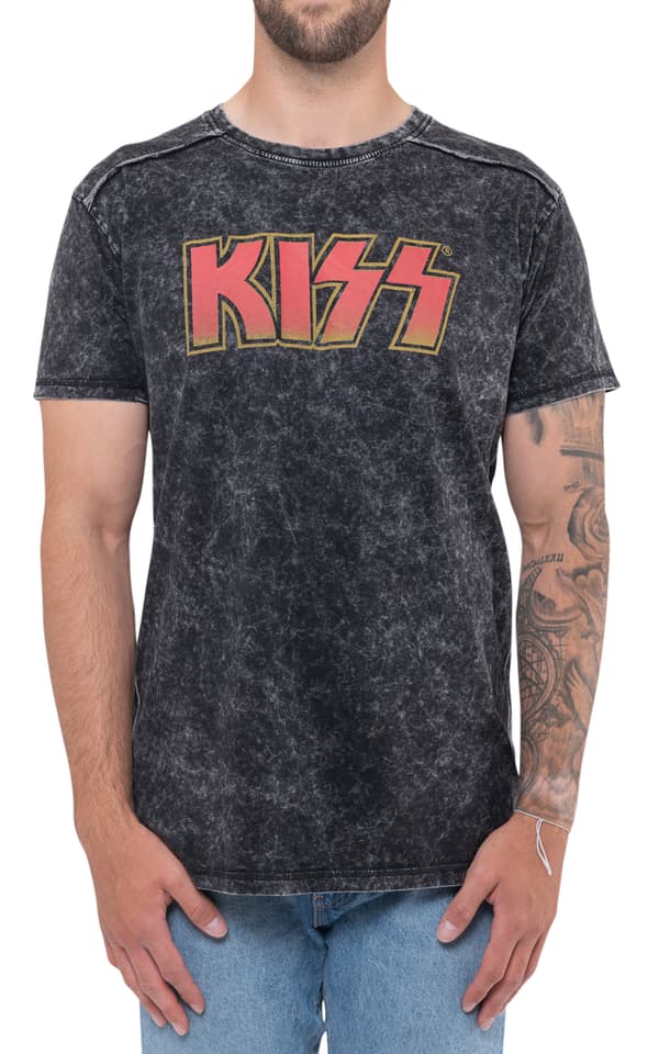 Kiss T Shirt Classic Band Logo Official Mens Black Snow Wash