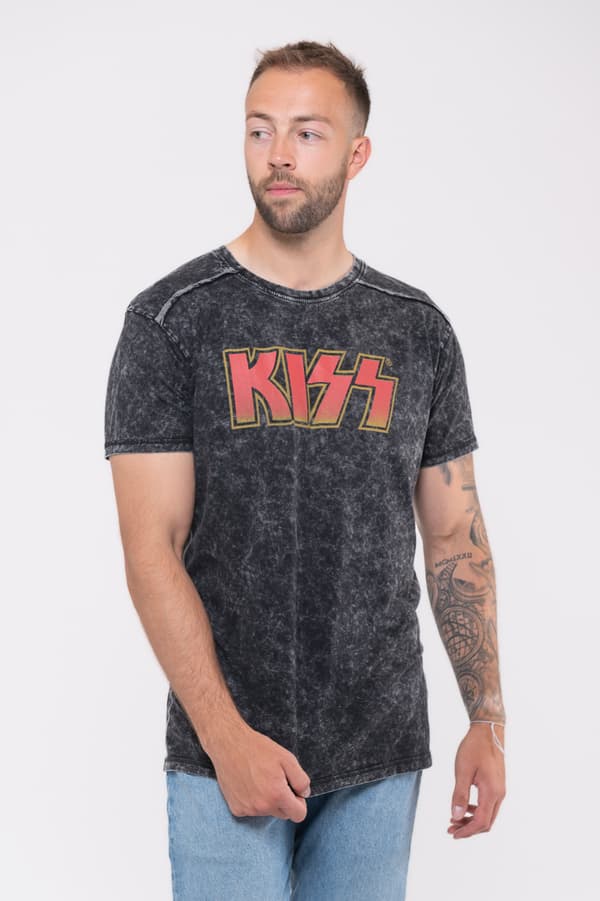 Kiss T Shirt Classic Band Logo Official Mens Black Snow Wash