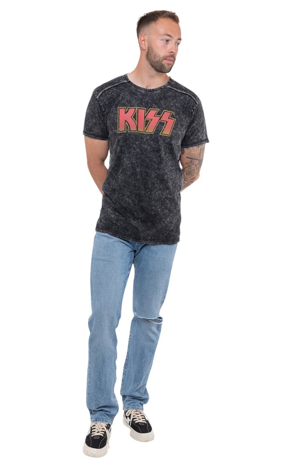 Kiss T Shirt Classic Band Logo Official Mens Black Snow Wash