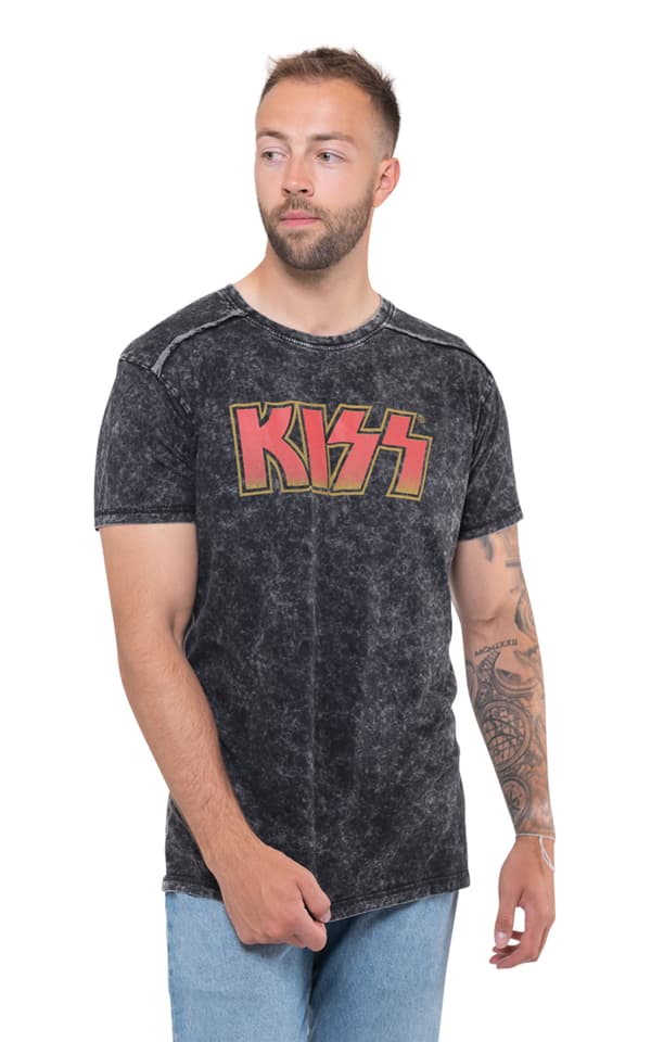 Kiss T Shirt Classic Band Logo Official Mens Black Snow Wash