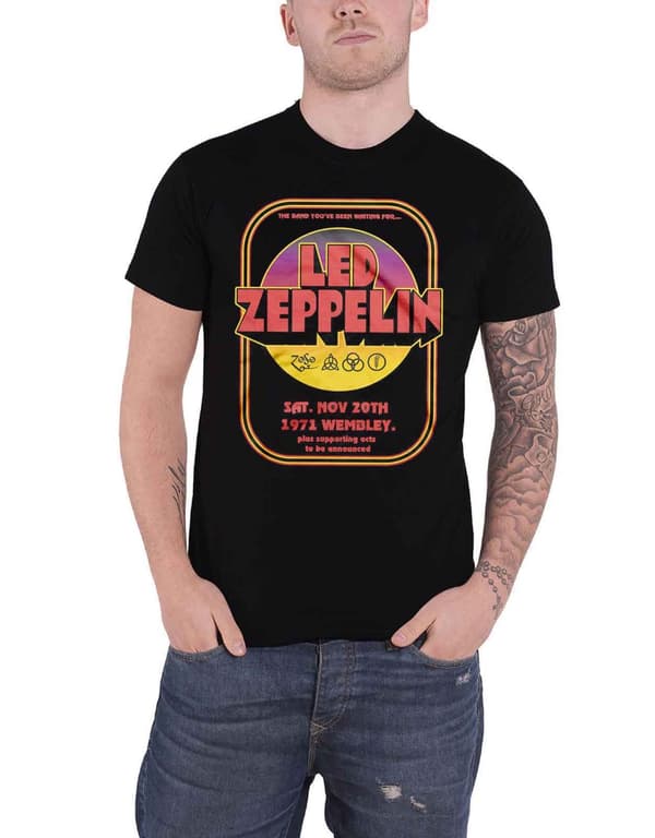 Led Zeppelin T Shirt 1971 Wembley Band Logo Official Mens Black Black M