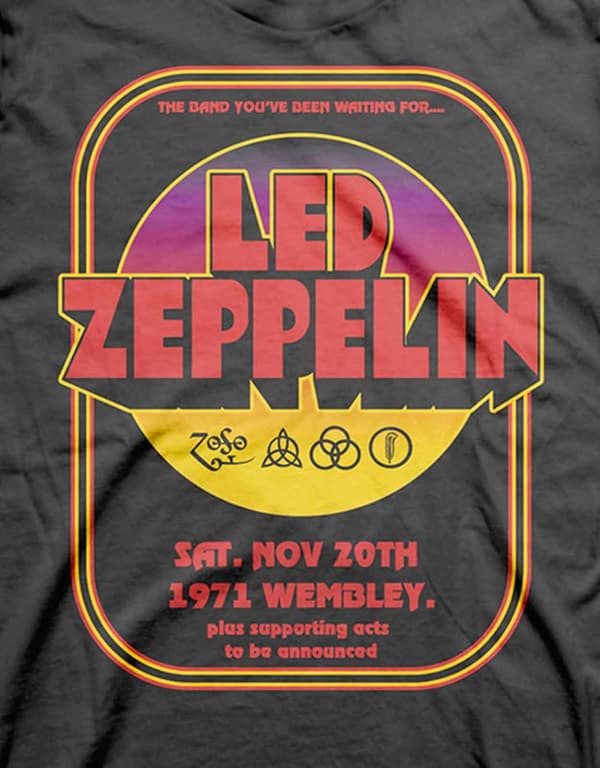 Led Zeppelin T Shirt 1971 Wembley Band Logo Official Mens Black