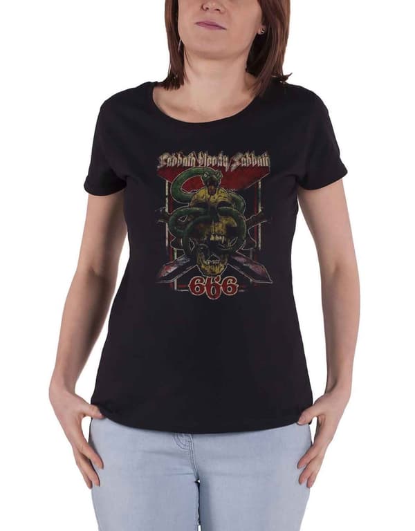 Black Sabbath T Shirt Bloody Sabbath 666 Official Womens Skinny Fit Black