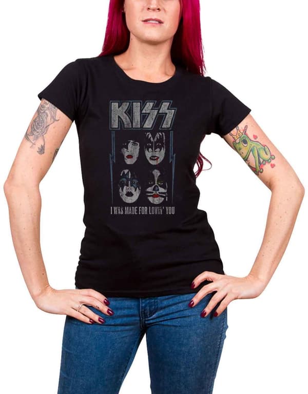 Kiss T Shirt Made For Lovin You Band Logo Official Womens Skinny Fit Black Black S
