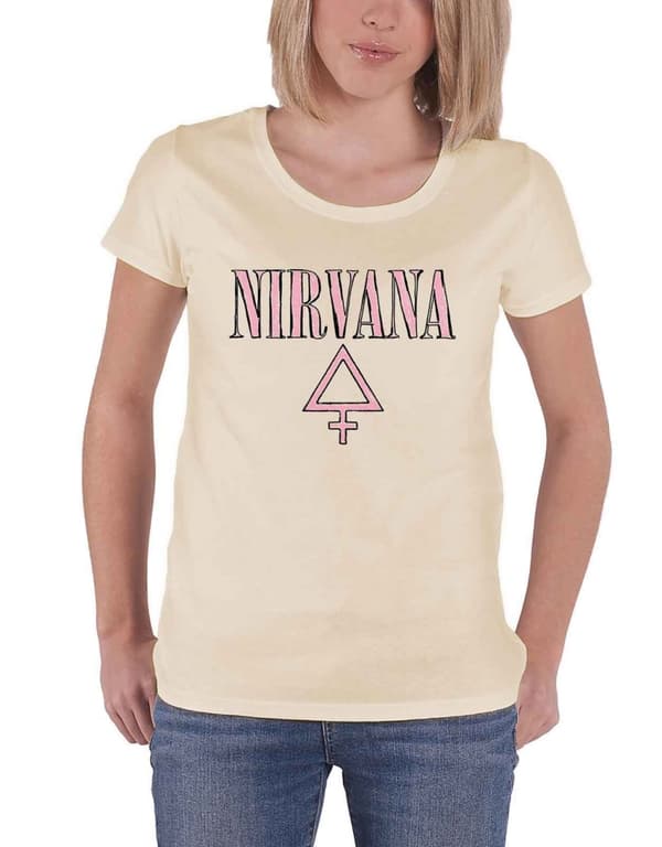 Nirvana T Shirt Femme Band Logo Official Womens Skinny Fit Sand