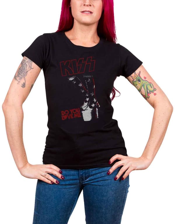 Kiss T Shirt Do You Love Me Band Logo Official Womens Skinny Fit Black Black XL