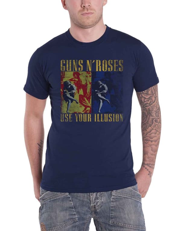 Guns N Roses T Shirt Use Your Illusion Band Logo Official Mens Navy Blue