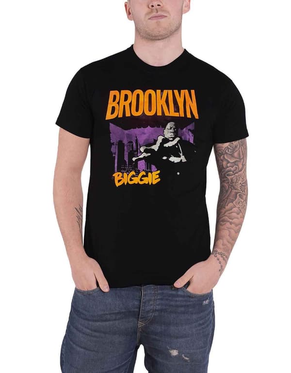Biggie Smalls T Shirt Brooklyn Orange Logo Official Mens Black Black S