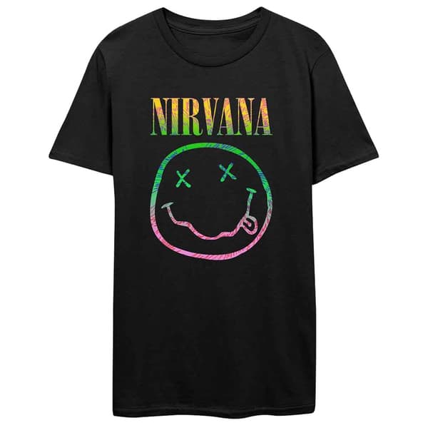 Nirvana T Shirt Sorbet Ray Smile Band Logo Official Mens Black Black L