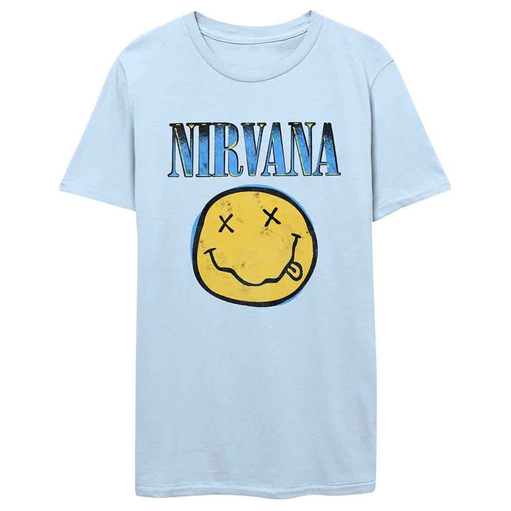Nirvana T Shirt Smiley Blue Band Logo Official Mens Light Blue