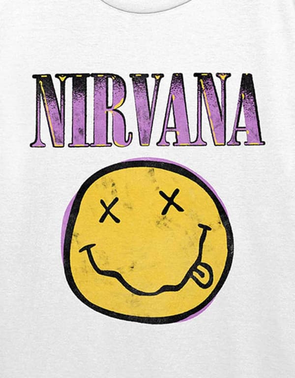 Nirvana T Shirt Smile Pink Band Logo Official Mens White