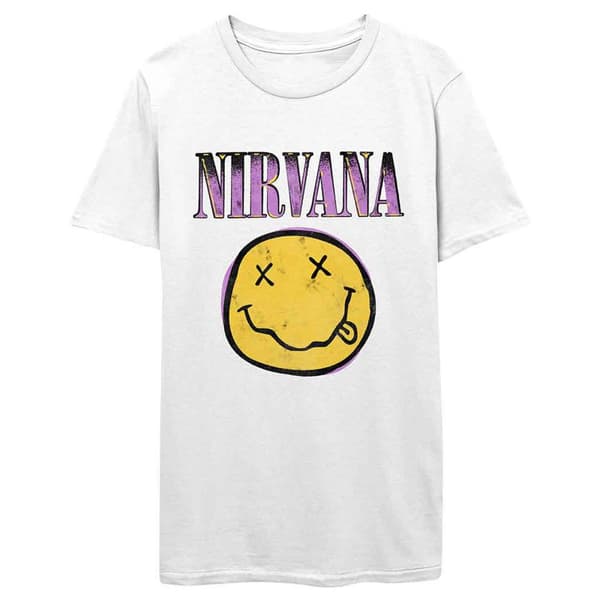 Nirvana T Shirt Smile Pink Band Logo Official Mens White White L