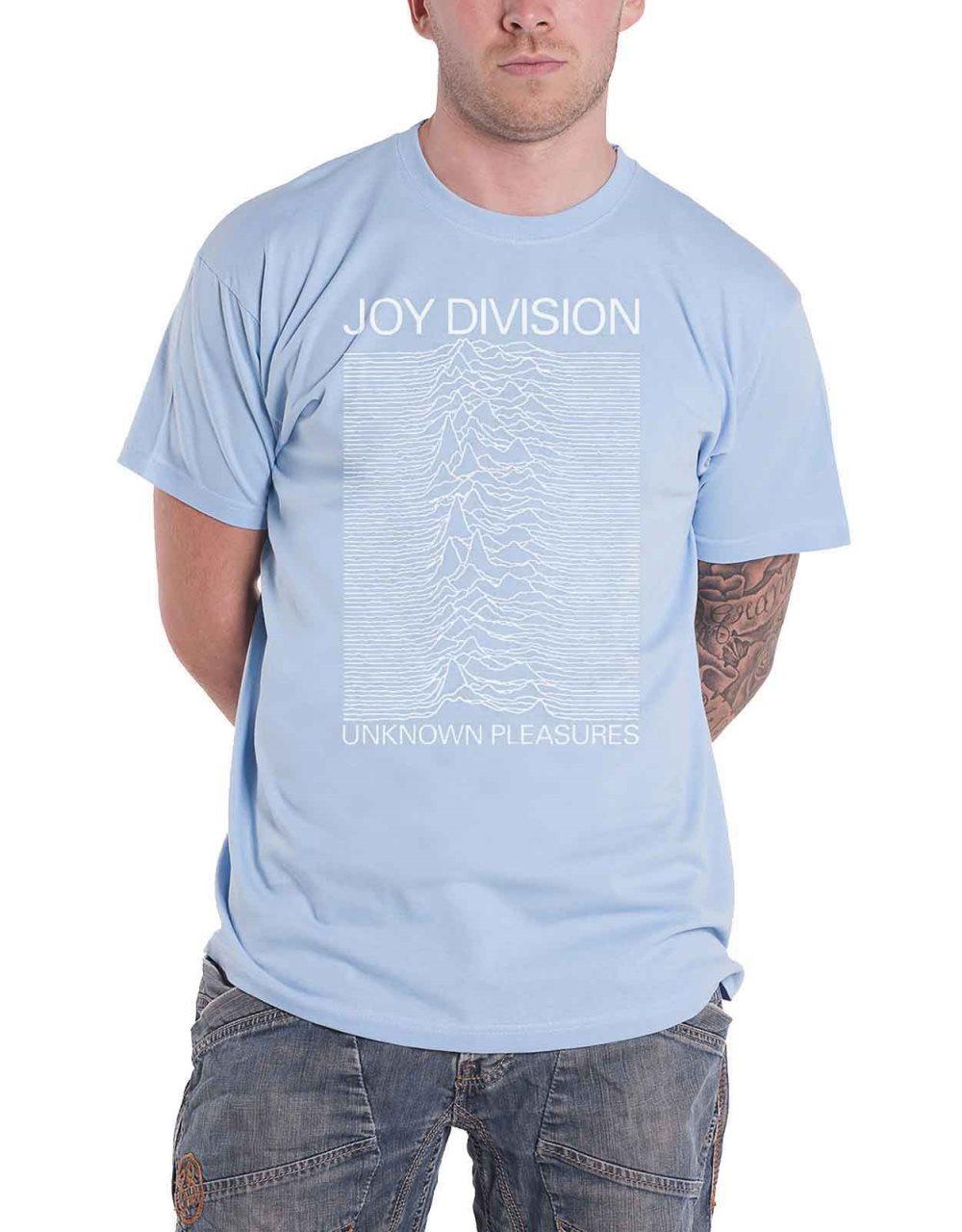 Joy Division T Shirt Unknown Pleasures White On Blue Logo Official Mens Blue