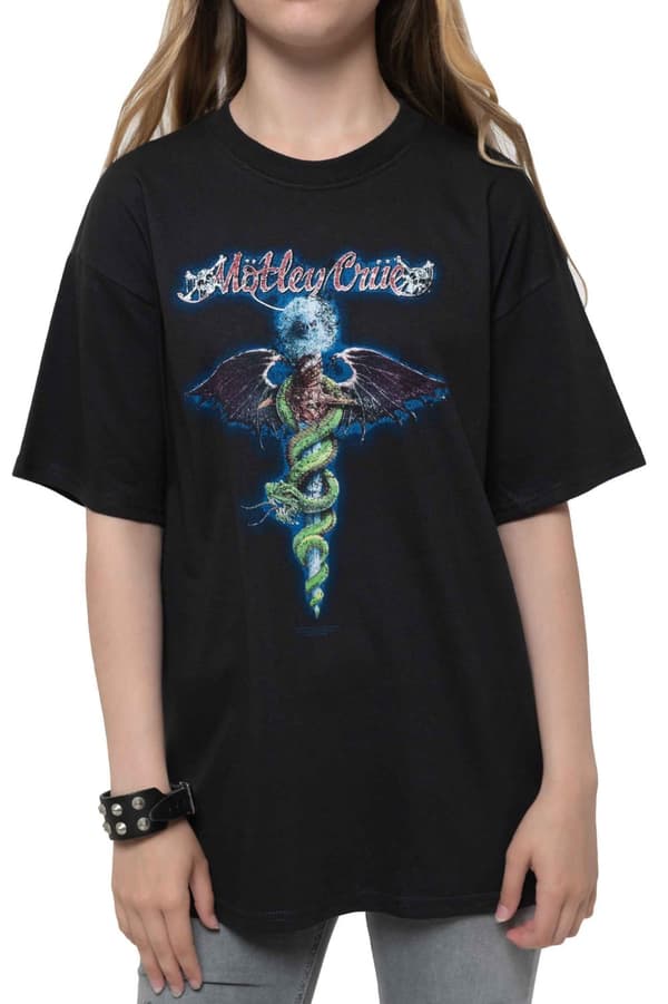 Motley Crue Kids T Shirt Blue Dragon Band Logo Official Black Ages 5-14 yrs