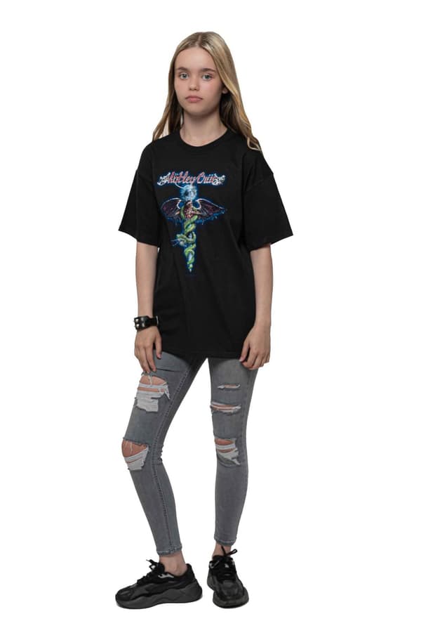 Motley Crue Kids T Shirt Blue Dragon Band Logo Official Black Ages 5-14 yrs