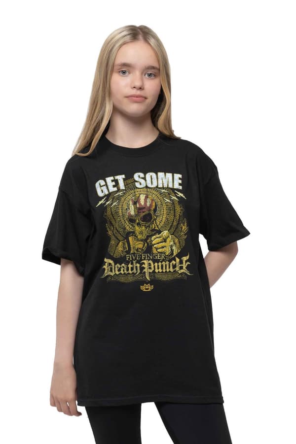 Five Finger Death Punch Kids T Shirt Get Some Band Logo Official Black Black Medium (7/8 Yrs)