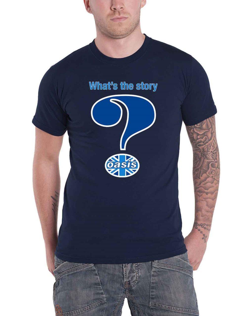Oasis T Shirt Question Mark Band Logo Official Mens Navy Blue
