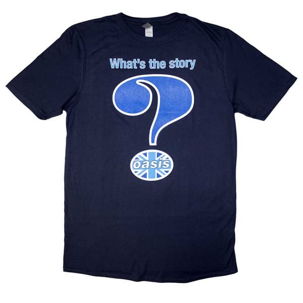 Oasis T Shirt Question Mark Band Logo Official Mens Navy Blue