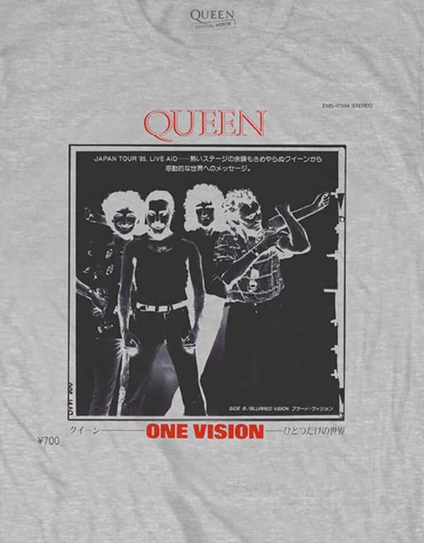 Queen T Shirt One Vision Japan Tour 85 Band Logo Official Grey