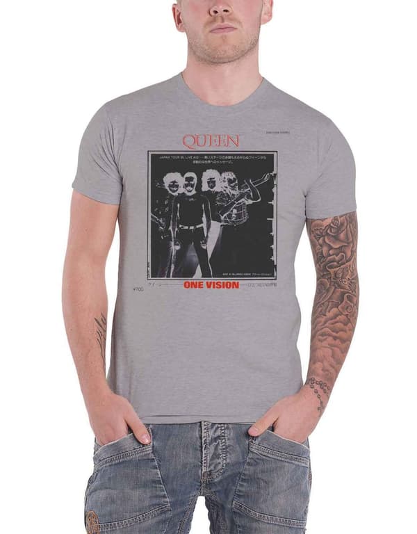 Queen T Shirt One Vision Japan Tour 85 Band Logo Official Grey Grey M