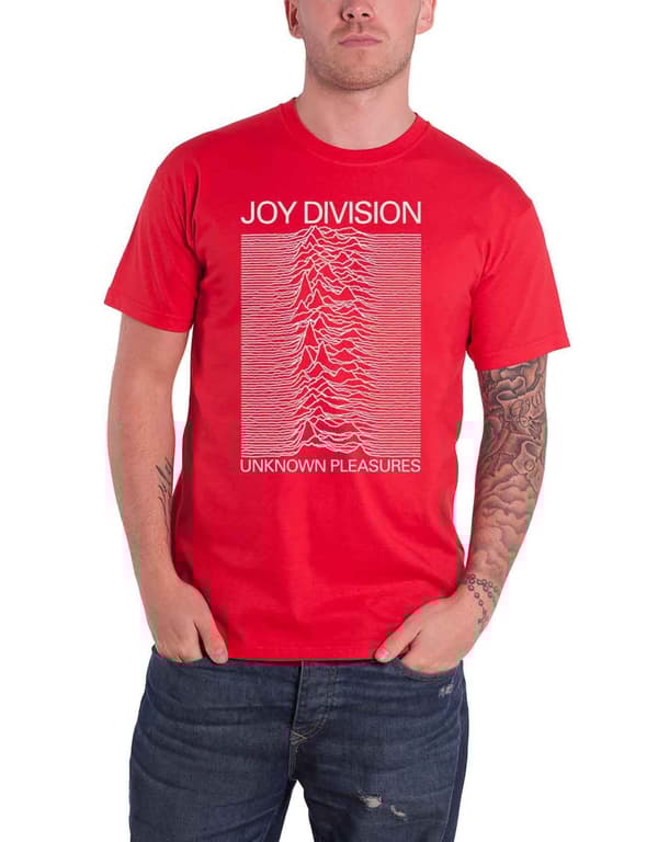 Joy Division Unknown Pleasures White On Red T Shirt
