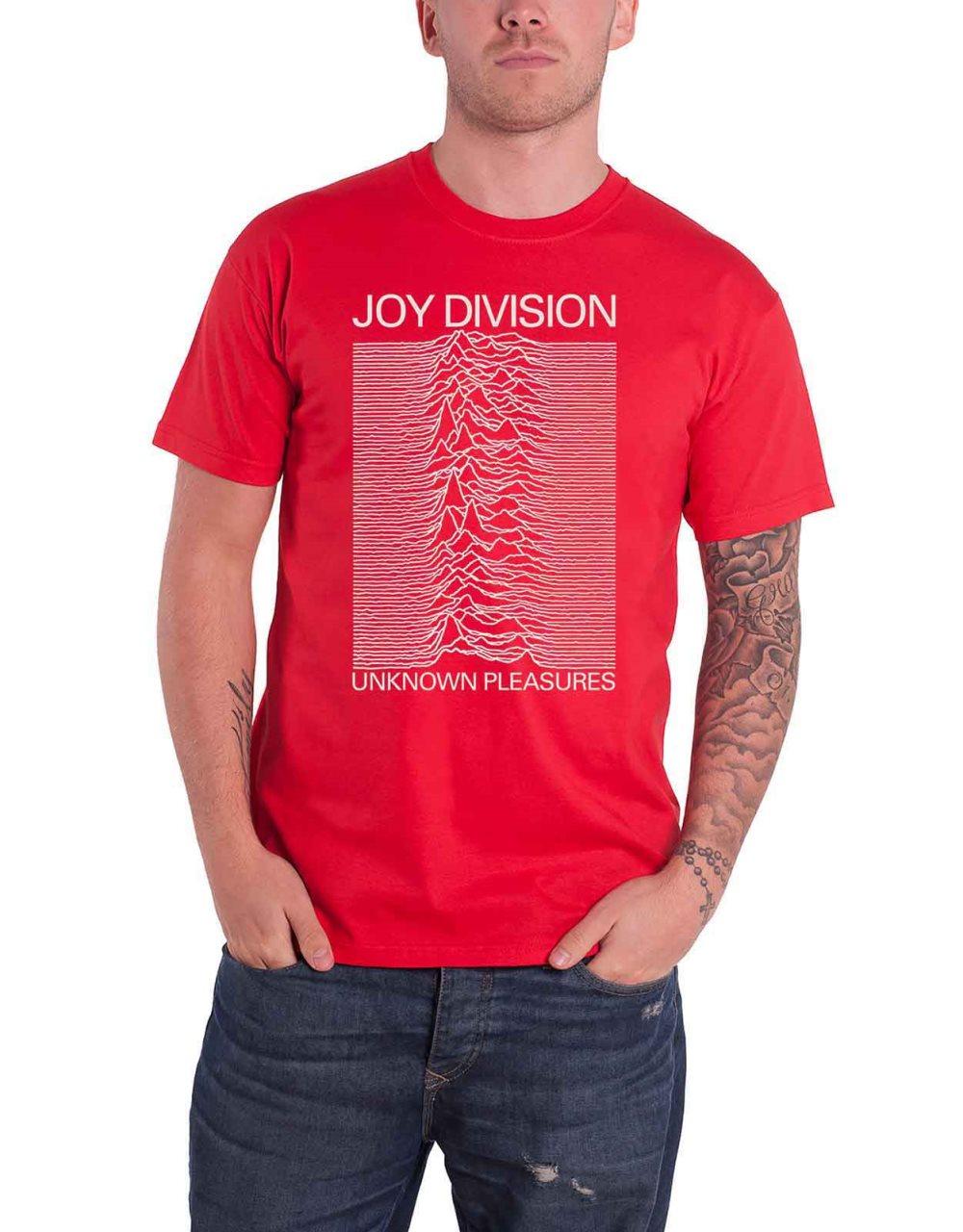 Joy Division T Shirt Unknown Pleasures White On Red Logo Official Mens Red