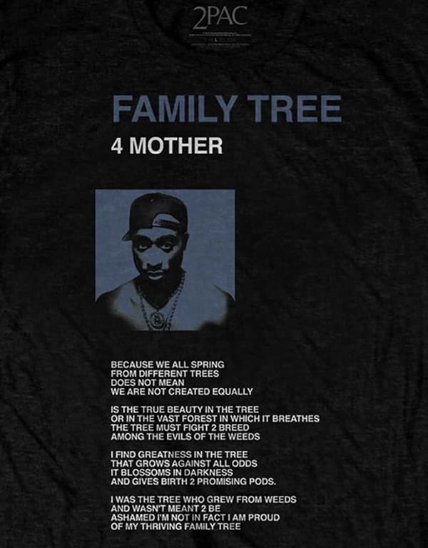 2pac Tupac T Shirt Family Tree 4 Mother logo Official Mens Black