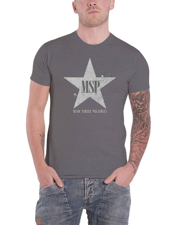 Manic Street Preachers T Shirt Classic Distressed Star Official Charcoal Grey