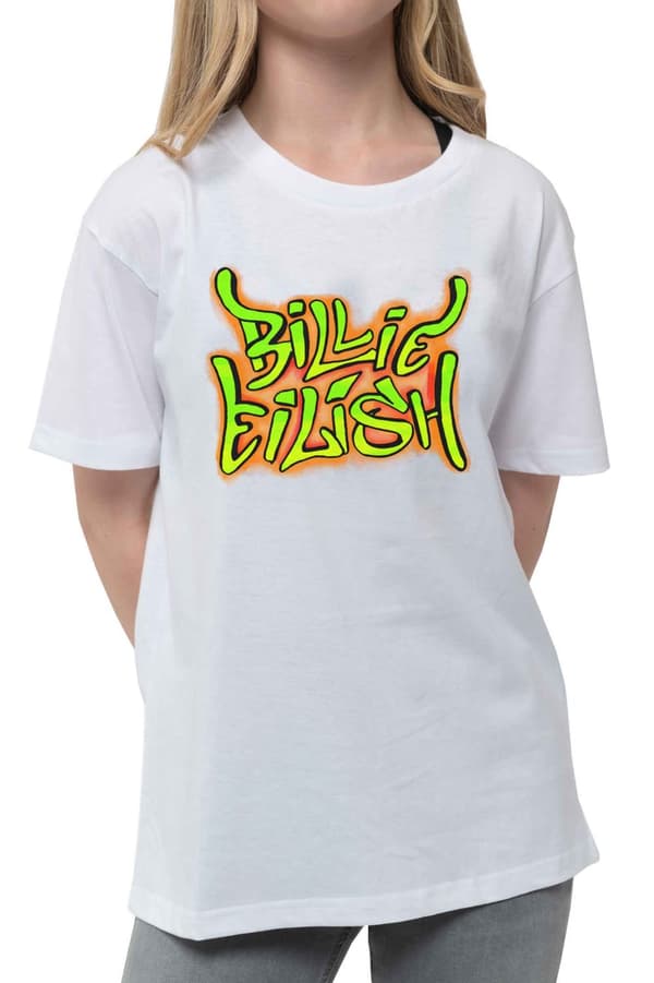Billie Eilish Kids T Shirt Graffiti Logo Official White (Ages 5-14 yrs)