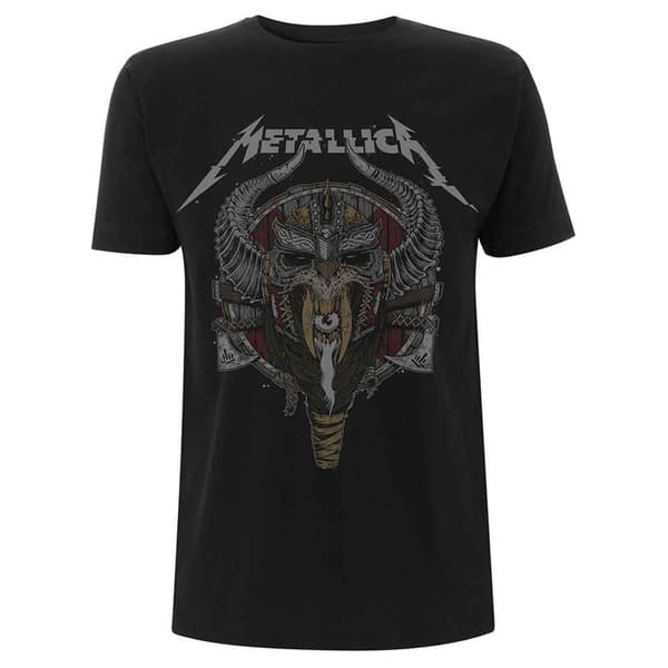 Metallica T Shirt Viking Band Logo Official Mens Black Black L