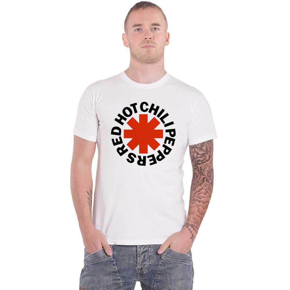 Red Hot Chili Peppers T Shirt Red Asterisk Band Logo Official Mens White
