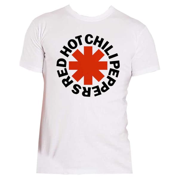 Red Hot Chili Peppers T Shirt Red Asterisk Band Logo Official Mens White
