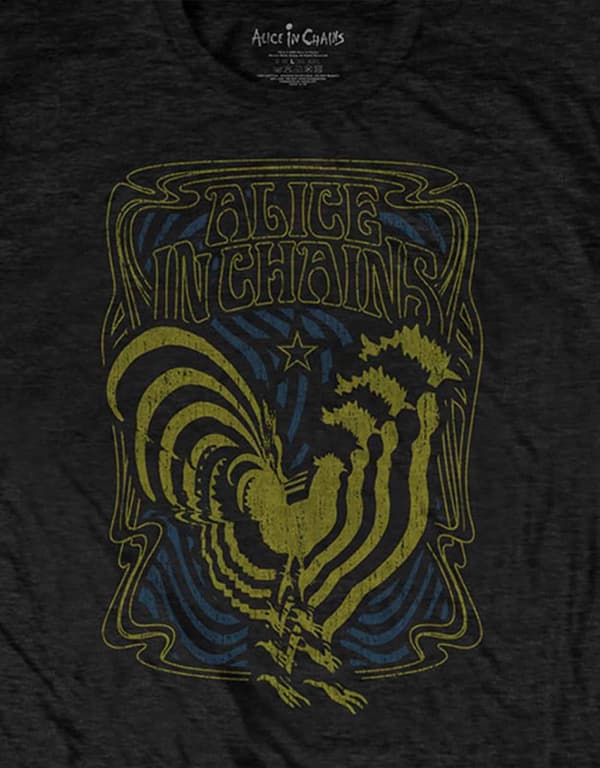 Alice in Chains T Shirt Psychedelic Rooster Band Logo Official Mens Black