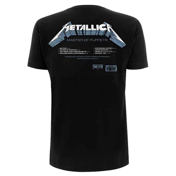 Metallica T Shirt Master of Puppets Tracks Band Logo Official Mens Black