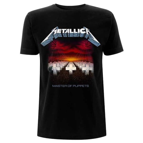 Metallica T Shirt Master of Puppets Tracks Band Logo Official Mens Black