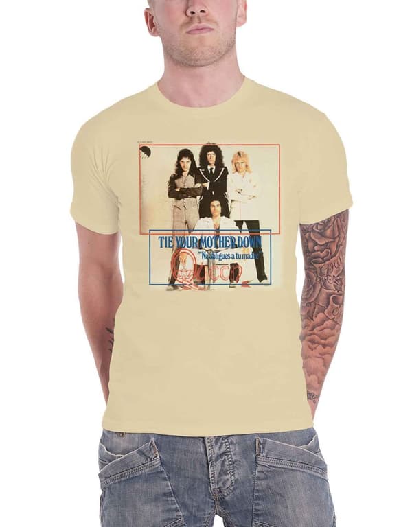Queen T Shirt Tie Your Mother Down Band Logo Official Old Gold