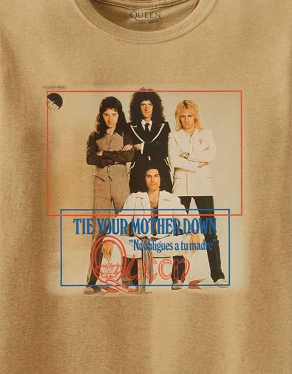 Queen T Shirt Tie Your Mother Down Band Logo Official Old Gold