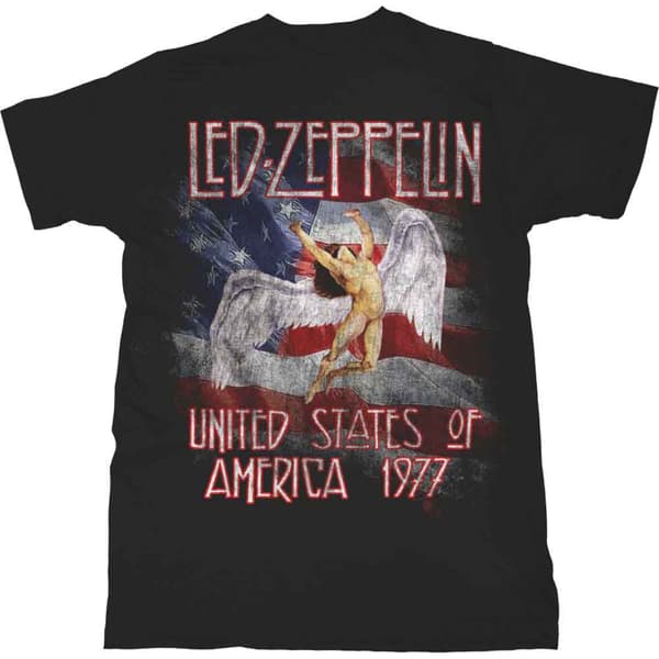 Led Zeppelin T Shirt Stars N Stripes USA 77 Band Logo Official Mens Black