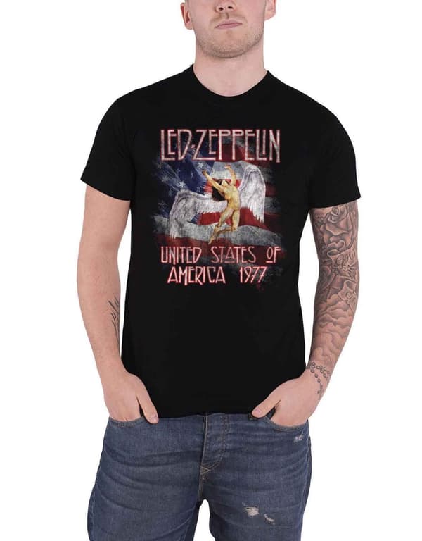 Led Zeppelin T Shirt Stars N Stripes USA 77 Band Logo Official Mens Black