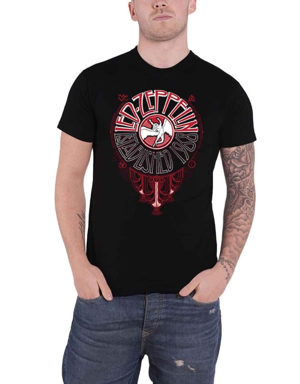 Led Zeppelin T Shirt Deco Circle Band Logo Official Mens Black