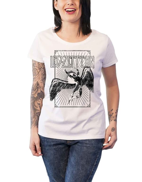 Led Zeppelin T Shirt Icarus Burst Band Logo Official Womens Skinny Fit White