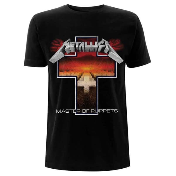 Metallica T Shirt Master of Puppets Cross Band Logo Official Mens Black